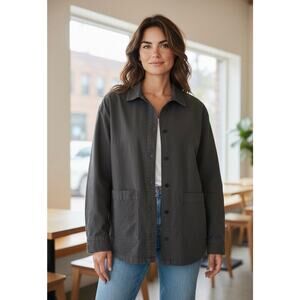 Eileen Fisher Oversized Organic Cotton Hemp Utility Jacket Charcoal Gray XS